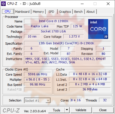 screenshot of CPU-Z validation for Dump [ju16u8] - Submitted by  Bobaganoosh  - 2022-11-05 01:09:56