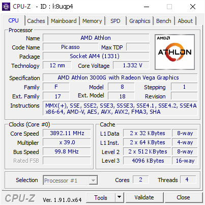 screenshot of CPU-Z validation for Dump [k8uqp4] - Submitted by  DESKTOP-A5E9JC2  - 2020-02-14 13:53:54