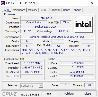 screenshot of CPU-Z validation for Dump [k97299] - Submitted by  Anonymous  - 2025-07-02 08:26:56
