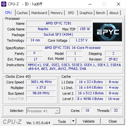 screenshot of CPU-Z validation for Dump [kaj6ff] - Submitted by  YUKITSU-SERVER  - 2020-05-14 08:09:46