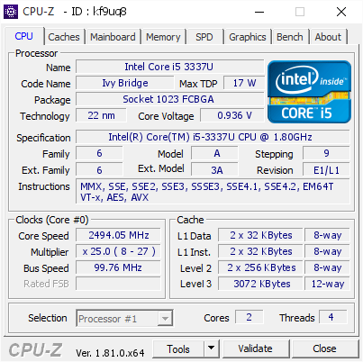 hebben zich vergist micro ziek Intel Core i5 3337U @ 2494.05 MHz - CPU-Z VALIDATOR