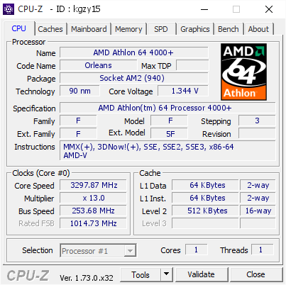 AMD Athlon 64 4000 3297.87 MHz CPU Z VALIDATOR