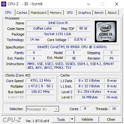 screenshot of CPU-Z validation for Dump [kiyrmk] - Submitted by  Dark Evry  - 2018-12-16 01:29:59