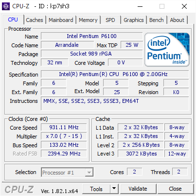 screenshot of CPU-Z validation for Dump [kp7sh3] - Submitted by  PPP  - 2018-01-09 22:44:11