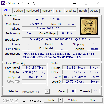 screenshot of CPU-Z validation for Dump [kulf7y] - Submitted by  Anonymous  - 2018-07-16 09:31:38