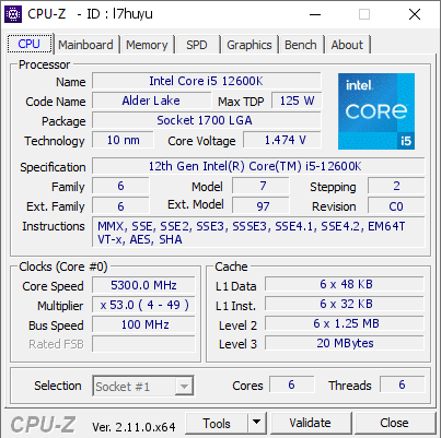 screenshot of CPU-Z validation for Dump [l7huyu] - Submitted by  Anonymous  - 2024-11-18 04:00:12