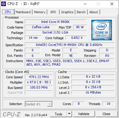 screenshot of CPU-Z validation for Dump [liqfn7] - Submitted by  DESKTOP-973HUJF  - 2025-10-21 19:27:42