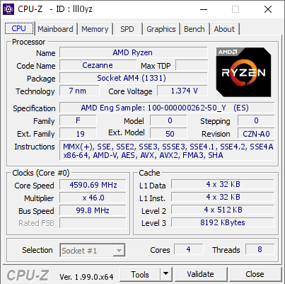 screenshot of CPU-Z validation for Dump [lll0yz] - Submitted by  DESKTOP-D1H8B6F  - 2022-02-19 16:14:47