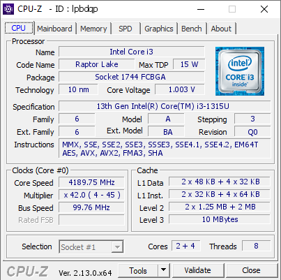 screenshot of CPU-Z validation for Dump [lpbdqp] - Submitted by  DESKTOP-2MBQB05  - 2025-01-03 08:11:53