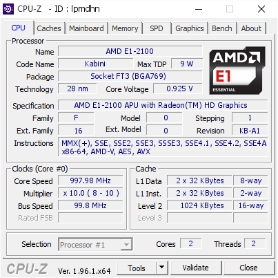 screenshot of CPU-Z validation for Dump [lpmdhn] - Submitted by  USER  - 2021-07-27 03:44:54