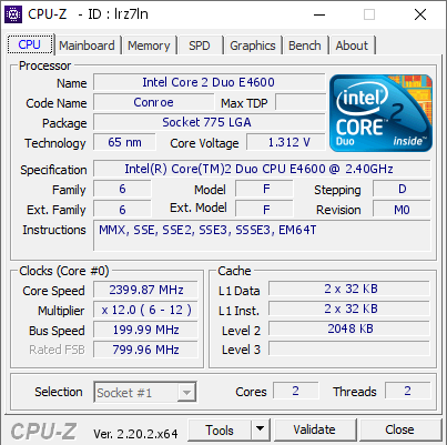 Intel Core 2 Duo E4600 @ 2399.87 MHz - CPU-Z VALIDATOR