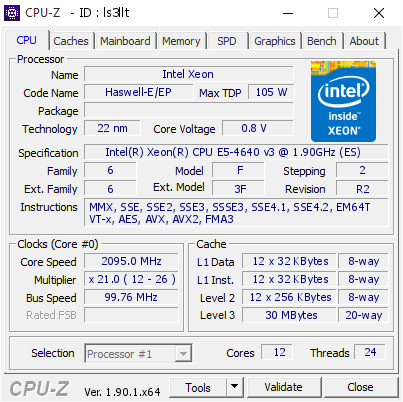 screenshot of CPU-Z validation for Dump [ls3llt] - Submitted by  DESKTOP-LGC1VSI  - 2019-11-26 13:11:22