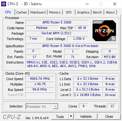 screenshot of CPU-Z validation for Dump [luzyru] - Submitted by  DESKTOP-TN8PH62  - 2020-10-14 02:34:14