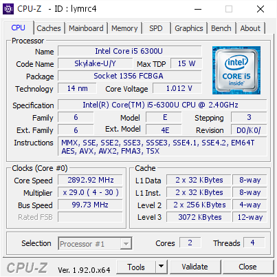 screenshot of CPU-Z validation for Dump [lymrc4] - Submitted by  Anonymous  - 2020-05-15 15:57:56