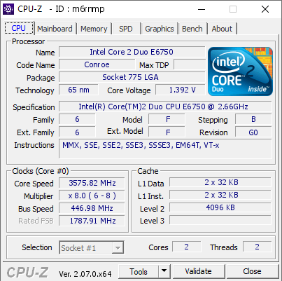 screenshot of CPU-Z validation for Dump [m6rnmp] - Submitted by  люблю котят  - 2023-09-18 19:49:39