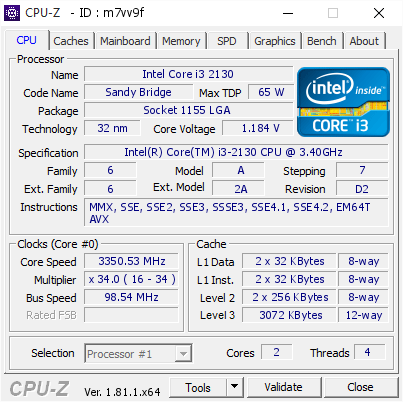 stopcontact Wereldbol Viool Intel Core i3 2130 @ 3350.53 MHz - CPU-Z VALIDATOR
