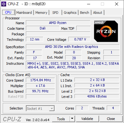screenshot of CPU-Z validation for Dump [m8q820] - Submitted by  DESKTOP-MTO4R06  - 2022-10-02 04:44:42