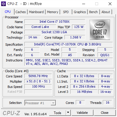 screenshot of CPU-Z validation for Dump [mcf0ye] - Submitted by  Anonymous  - 2021-01-23 23:58:17
