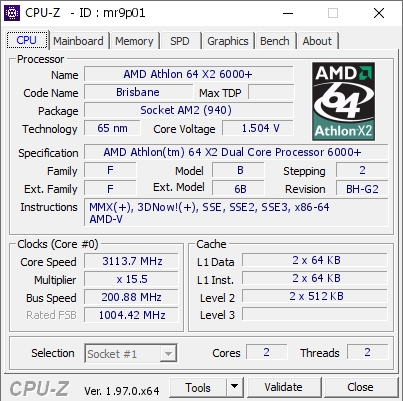screenshot of CPU-Z validation for Dump [mr9p01] - Submitted by  Anem  - 2021-09-17 13:03:04