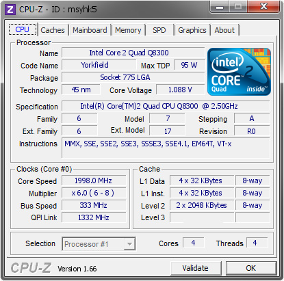 Relativiteitstheorie exegese veiling Intel Core 2 Quad Q8300 @ 1998 MHz - CPU-Z VALIDATOR