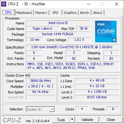 screenshot of CPU-Z validation for Dump [muy8ee] - Submitted by  Anonymous  - 2026-03-26 13:44:25