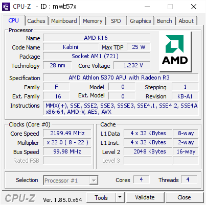 screenshot of CPU-Z validation for Dump [mwb57x] - Submitted by  Anonymous  - 2018-05-21 09:56:56