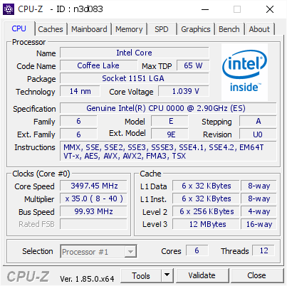 screenshot of CPU-Z validation for Dump [n3d083] - Submitted by  Anonymous  - 2018-06-29 17:12:18