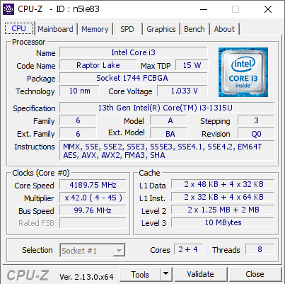 screenshot of CPU-Z validation for Dump [n5ie83] - Submitted by  TRUNGVO12  - 2025-02-04 20:59:00