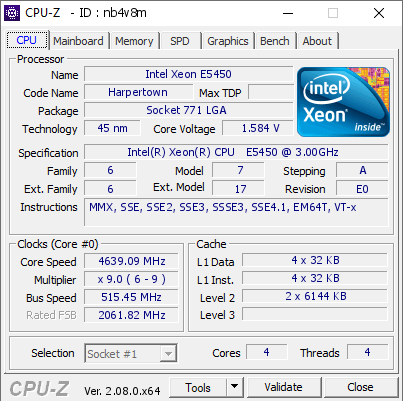 screenshot of CPU-Z validation for Dump [nb4v8m] - Submitted by  Super_ze  - 2024-04-27 14:44:30