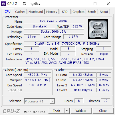 screenshot of CPU-Z validation for Dump [ngz6cv] - Submitted by  Lipkiz  - 2019-01-28 16:32:07