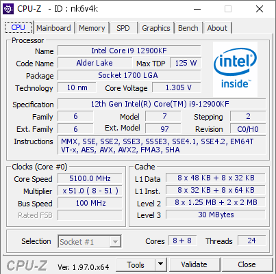 screenshot of CPU-Z validation for Dump [nk6v4k] - Submitted by  derek  - 2022-01-14 09:18:49