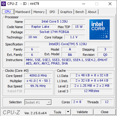 screenshot of CPU-Z validation for Dump [nnt7fr] - Submitted by  DESKTOP-ES2DCF6  - 2026-05-22 05:28:02