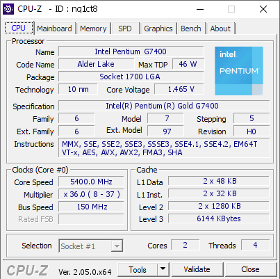 screenshot of CPU-Z validation for Dump [nq1ct8] - Submitted by  IdeaFix  - 2023-04-01 22:04:16