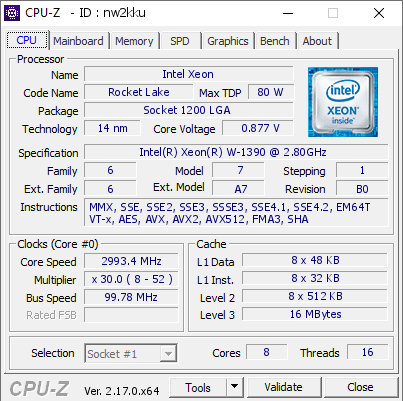 screenshot of CPU-Z validation for Dump [nw2kku] - Submitted by  Anonymous  - 2026-07-28 16:52:16