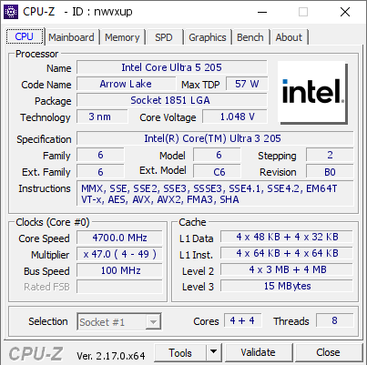 screenshot of CPU-Z validation for Dump [nwvxup] - Submitted by  Anonymous  - 2025-11-22 13:25:23