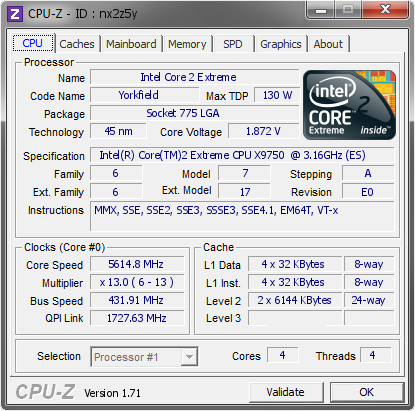 Intel Core 2 Extreme 5614 8 Mhz Cpu Z Validator