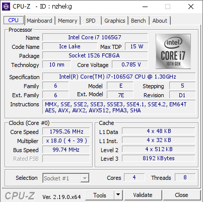 screenshot of CPU-Z validation for Dump [nzhekg] - Submitted by  DESKTOP-BI7AMVP  - 2026-04-27 14:12:41