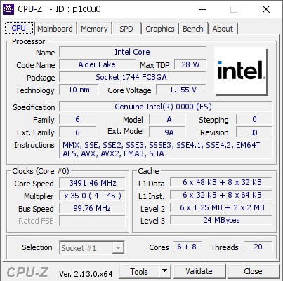 screenshot of CPU-Z validation for Dump [p1c0u0] - Submitted by  Anonymous  - 2025-02-01 19:59:18