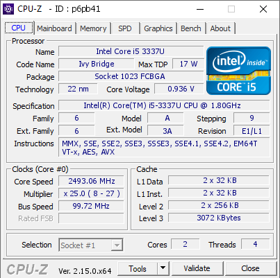 screenshot of CPU-Z validation for Dump [p6pb41] - Submitted by  DESKTOP-MDQ3JOV  - 2025-05-15 10:14:08
