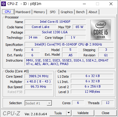 screenshot of CPU-Z validation for Dump [p8jl1m] - Submitted by  Anonymous  - 2026-08-19 17:57:33
