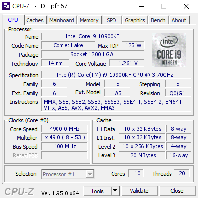 screenshot of CPU-Z validation for Dump [pfni67] - Submitted by  LILITH  - 2021-04-12 00:03:45