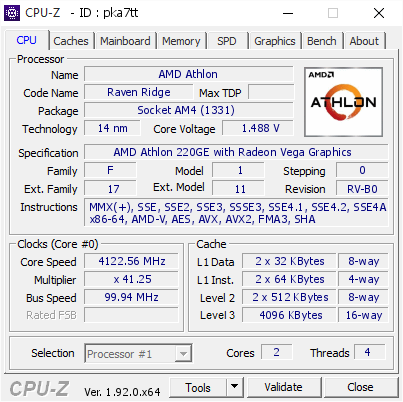 screenshot of CPU-Z validation for Dump [pka7tt] - Submitted by  Martin White  - 2020-05-19 16:59:40