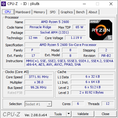 screenshot of CPU-Z validation for Dump [pliu8s] - Submitted by  hampta  - 2024-03-22 16:42:55