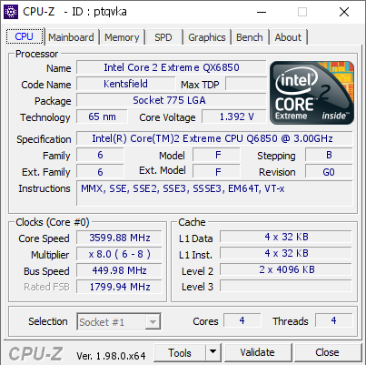 screenshot of CPU-Z validation for Dump [ptqvka] - Submitted by  Avacado  - 2021-12-21 06:26:32