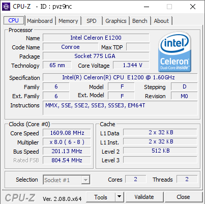 screenshot of CPU-Z validation for Dump [pvz9nc] - Submitted by  HOME-PC  - 2023-11-16 19:29:05
