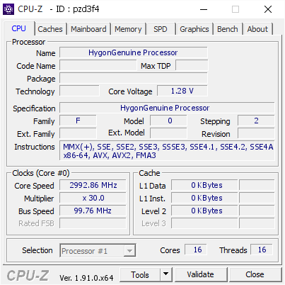 HygonGenuine Processor @ 2992.86 MHz - CPU-Z VALIDATOR