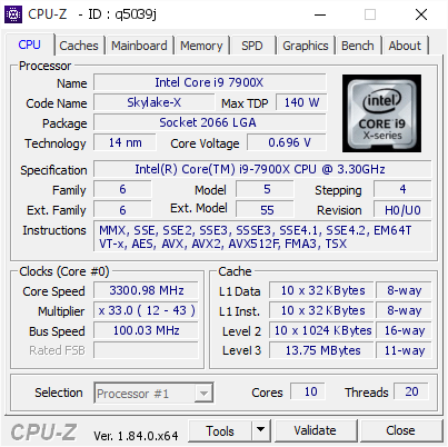 screenshot of CPU-Z validation for Dump [q5039j] - Submitted by  DESKTOP-V0J5CU9  - 2018-04-08 02:34:43