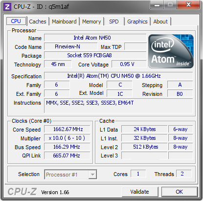 versterking Wegrijden Classificatie Intel Atom N450 @ 1662.67 MHz - CPU-Z VALIDATOR