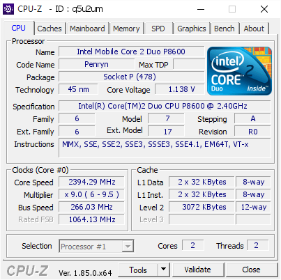 screenshot of CPU-Z validation for Dump [q5u2um] - Submitted by  Anonymous  - 2018-05-24 02:58:30
