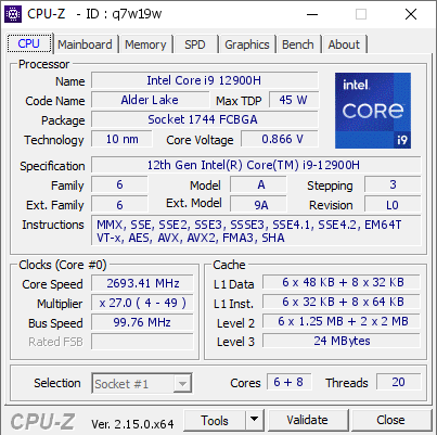 screenshot of CPU-Z validation for Dump [q7w19w] - Submitted by  ARNOLD533Z  - 2025-07-06 14:13:10